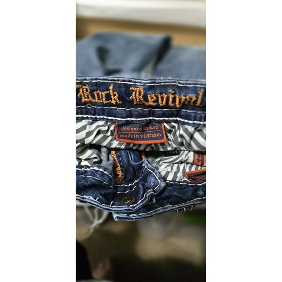 Rock Revival Womens Jeans Blue Denim Mid Rise Boot Embroidered 25 Distressed - Picture 6 of 9